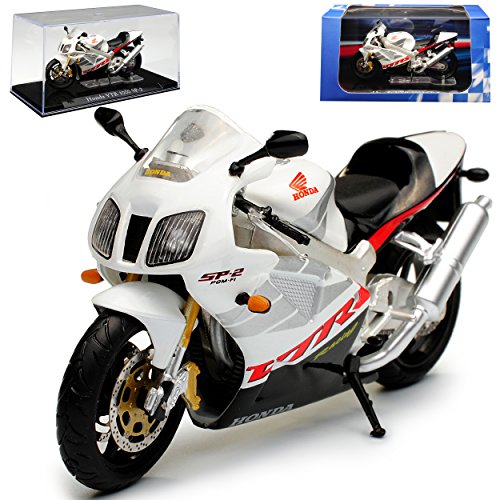 Atlas Hon-da VTR 1000 SP-2 Weiss mit Sockel und Vitrine 1/24 Modell Motorrad von Atlas