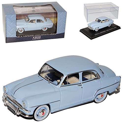 Atlas Simca Aronde 1300 Montlhery Limousine Blau Grau mit Sockel und Vitrine 1/43 Modell Auto von atlas editions