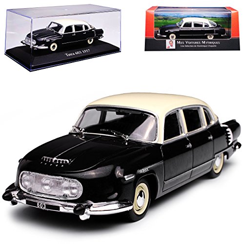 Atlas Tatra 603 Limousine Schwarz Weiss 1956-1975 mit Sockel und Vitrine 1/43 Modell Auto mit individiuellem Wunschkennzeichen von atlas editions