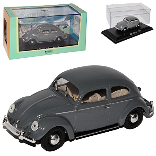 Atlas Volkwagen Käfer Coupe Grau Brezelfenster mit Sockel und Vitrine 1/43 Modell Auto von Atlas