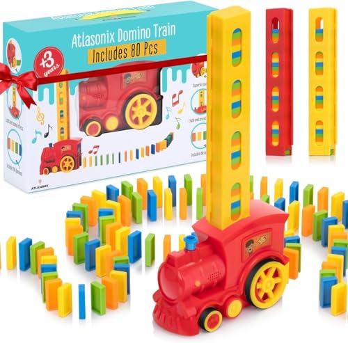 Atlasonix Domino Zug Spielzeug Set für Kinder, 160 Teile, Elektrischer Zug Domino für Kinder, Domino Spielzeug für 3 4 5 Jahre Jungen Mädchen von Atlasonix