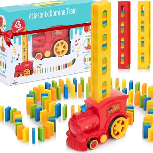 Atlasonix Domino Zug Spielzeug Set für Kinder, 160 Teile, Elektrischer Zug Domino für Kinder, Domino Spielzeug für 3 4 5 Jahre Jungen Mädchen von Atlasonix