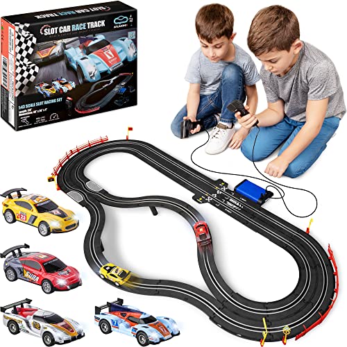 Slotcar Rennbahn Sets - Slotcars, Rennbahnen & Zubehör Elektrische Rennbahn, Doppelte Elektrische Rennbahn, Elektrische Carrerabahn für Mädchen & Jungen im Alter von 8-12 Jahren, Maßstab 1:43 von Atlasonix