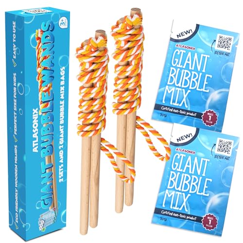 Riesiger Seifenblasenstab, großer Seifenblasenstab, riesiges Seil, 2 Stück, riesige Blasen-Holzstäbe & 7,257 ml Seifenblasen-Mischung, Konzentrat, Nachfüllpackung, Party, Outdoor, Sommerspielzeug Riesiger Seifenblasenstab, großer Seifenblasenstab, riesiges Seil, 2 Stück, riesige Blasen-Holzstäbe & 7,257 ml Seifenblasen-Mischung, Konzentrat, Nachfüllpackung, Party, Outdoor, Sommerspielzeug von Atlasonix