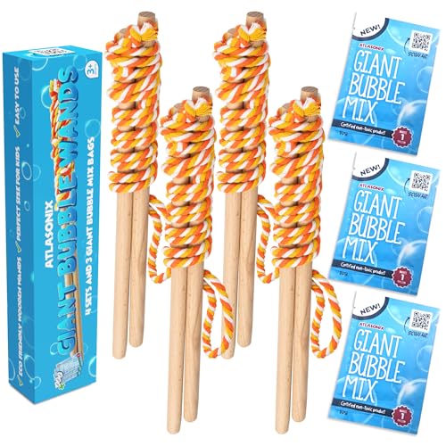 Riesiger Seifenblasenstab, großer Seifenblasenstab, riesiges Seil, 4 Stück, riesige Blasen-Holzstäbe & 10,9 l Seifenblasen-Mischung, Konzentrat, Nachfüllpackung, Party, Outdoor, Sommerspielzeug Riesiger Seifenblasenstab, großer Seifenblasenstab, riesiges Seil, 4 Stück, riesige Blasen-Holzstäbe & 10,9 l Seifenblasen-Mischung, Konzentrat, Nachfüllpackung, Party, Outdoor, Sommerspielzeug von Atlasonix