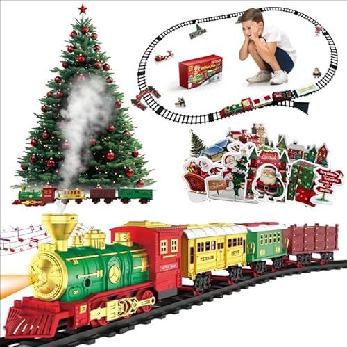 Weihnachtszug-Sets für den Baum mit Lichtern und Geräuschen – Weihnachtsspielzeug Urlaubszug um den Weihnachtsbaum mit großen Schienen, elektrisches Zug-Set für Kinder im Alter von 4–8 Jahren von Atlasonix