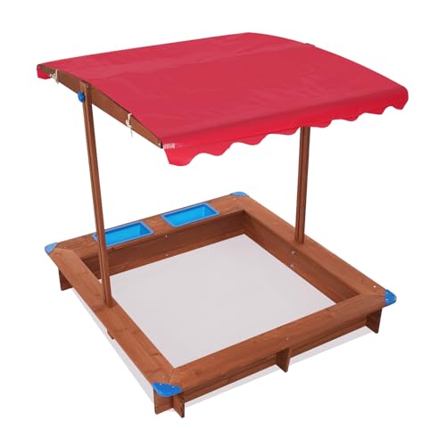 Holzsandkasten mit Abdeckung Sandkasten mit Sonnendach Kindersandkasten, Sandkästen für den Garten Sandspielzeug Kinder Sandbox Sandkiste mit seitlichem Waschbecken und Sitzbank (rot) von Atnhyruhd