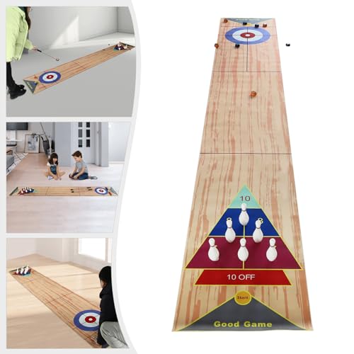 Tragbares Indoor Shuffleboard Spiel, 3-in-1 Tisch Curling Spiel, Bowling Shuffleboard Tischset Curling and Shuffleboard Table-Top Game von Atnhyruhd