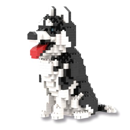 Atomic Building Figur zum Zusammenbauen mit Miniatur-Blöcken – sitzender Husky-Hund von Atomic Building