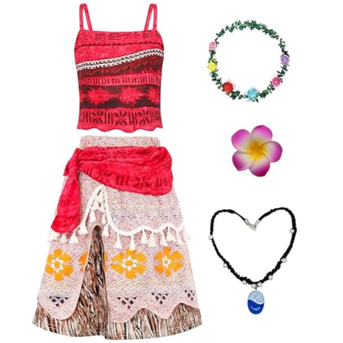 Atorhcer Vaiana Kostüm Kinder mit Halskette und einer Blumenkrone und einer Haarspange. Moana-Kostüm für Mädchen, Vaiana Karneval Hawaiianischer Geburtstag Cosplay Atorhcer Vaiana Kostüm Kinder mit Halskette und einer Blumenkrone und einer Haarspange. Moana-Kostüm für Mädchen, Vaiana Karneval Hawaiianischer Geburtstag Cosplay von Atorcher