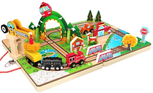 Atoylink 20stk. Holzeisenbahn Zug Spielzeug Mitnehmen Eisenbahn Kinder mit Magnetzug Holzzug Kran Spielzeug Tunnel Holzspielzeug Geburtstagsgeschenke für Kinder Jungen Mädchen 3 4 5 6 7+Jahren von Atoylink