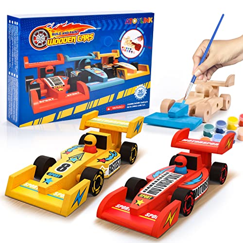 Atoylink 3 Stück Rennauto Bausatz Kinder Holz Auto Bastelset Kinder Auto zum Bemalen und Basteln Holzbastelset Kreativ Spielzeug Geschenk für Kinder Jungen 5 6 7 8 9 10 Jahren von Atoylink