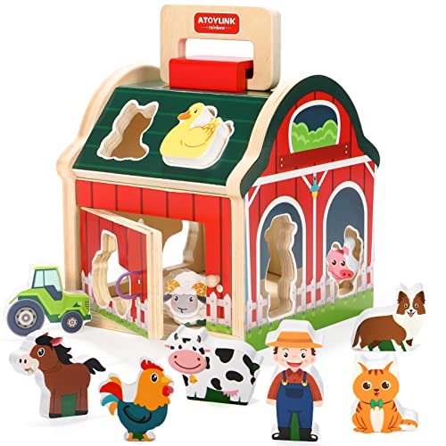 Atoylink Holz Steckhaus Montessori Spielzeug ab 1 2 3 Jahre Steckspiel für Tierformen Holzpuzzle Holzspielzeug Bauernhof Motorikspielzeug Steckspiel Lernspielzeug Geschenk für Babys Kleinkind von Atoylink