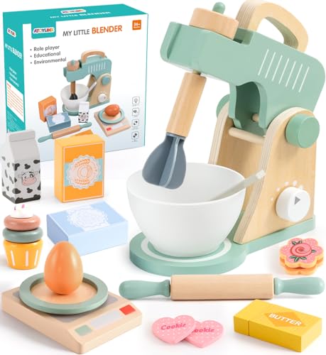 Atoylink Mixer Holz Kinderküche Zubehör Rührgerät Küchenmaschine Holzspielzeug mit Küchenwaage Lebensmittel Spielküche Zubehör Küchenspielzeug Rollenspiel Geschenk für Jungen Mädchen ab 3 4 5 6 Jahren von Atoylink