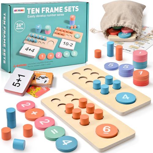 Atoylink Montessori Mathe Spielzeug, Zahlen Lernen Holzspielzeug, Zahl und Zählung Motorikspielzeug, Zählen Lernspielzeug Lernspiele Steckspiel Geschenk für Kinder Junge Mädchen 2 3 4 5 6 Jahre von Atoylink