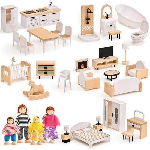 Atoylink Puppenhaus Möbel Set aus Buchenholz & Kunststoff, Zubehör Spielzeug mit Puppenhaus Puppen, Rollenspiel Geschenk für Jungen Mädchen Kleinkinder ab 3 Jahren Atoylink Puppenhaus Möbel Set aus Buchenholz & Kunststoff, Zubehör Spielzeug mit Puppenhaus Puppen, Rollenspiel Geschenk für Jungen Mädchen Kleinkinder ab 3 Jahren von Atoylink