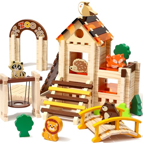 Atoylink 167 Stück Holzbausteine Natur, Holzhaus Holzbausatz Kinder mit Komplettes Bauklötze Holz, Konstruktionsspielzeug Montessori Spielzeug Geschenke für Kinder Junge Mädchen ab 3 4 5 6 7 Jahre Atoylink 167 Stück Holzbausteine Natur, Holzhaus Holzbausatz Kinder mit Komplettes Bauklötze Holz, Konstruktionsspielzeug Montessori Spielzeug Geschenke für Kinder Junge Mädchen ab 3 4 5 6 7 Jahre von Atoylink