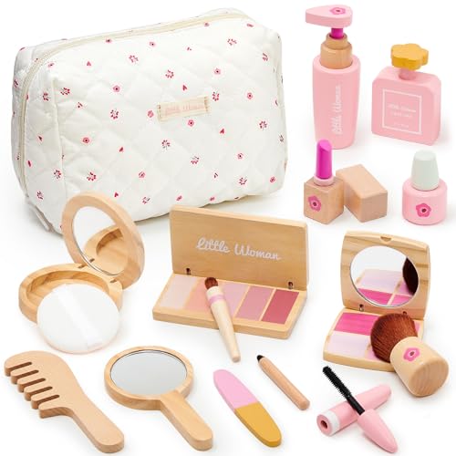 Holz Kinderschminke Set Mädchen Holzschminke Spielset Makeup Schminke Spielzeug Beauty Set mit Schminkkoffer Schminkset Holzspielzeug Geburtstags Geschenk für Mädchen ab 3 4 5 6 7 Jahre von Atoylink