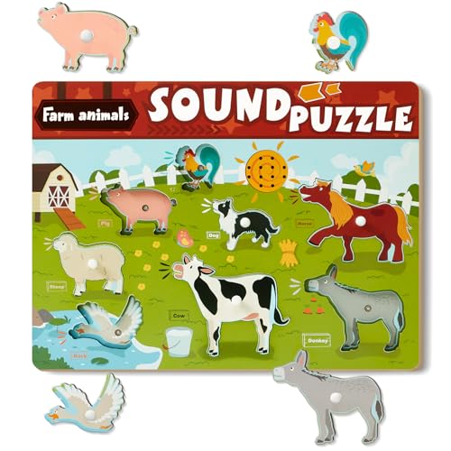 Holzpuzzle ab 1 Jahr | Baby Montessori Holzspielzeug Dino Eier Mädchen und Jungen | Kinder Greifpuzzle Motorikspielzeug Sortierspiel Geburztag Weihnacht Ostern Geschenk (Tiere) von Atoylink