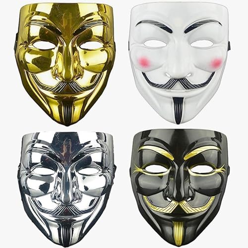 Atsmoce® 4 Stück Anonymous Maske, V wie Vendetta Mask, Game Master maske für Kostüm Cosplay Party Erwachsene/Kinder Unisex, Fancy Halloween, Karneval Accessories, Weiß von Atsmoce