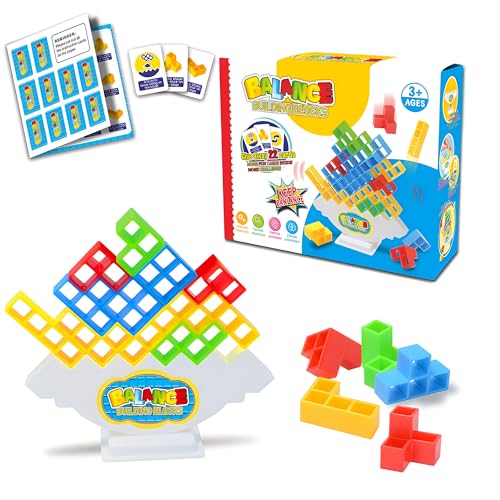 Atsmoce®64 Stück Blöcke Tetra Tower Spiel Balance Team Tower Spiel Lustige Stapelspiel Kreatives Stack Attack Spielzeug Wackelturm Stapelturm, Spaßgeschenke für Kinder＆Erwachsene von Atsmoce