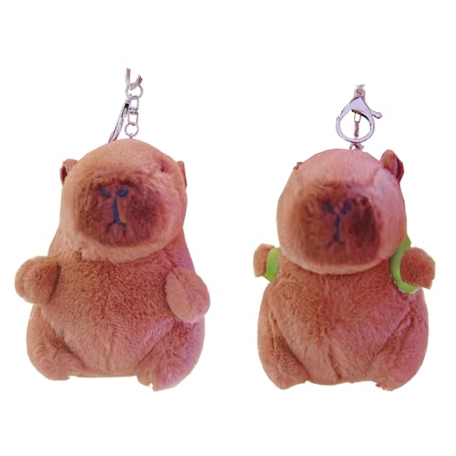 Atsmoce 2 Stuck Capybara Stofftier Anhänger, Capybara Keychain, Schlüsselanhänger mit Capybara Plüschtier, Capybara Kuscheltier mit Schildkrötenrucksack von Atsmoce