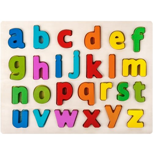 Alphabet Puzzle Holzpuzzles für Kleinkinder 3 4 5 Jahre alt, ABC Puzzle Form Alphabet Lernpuzzles Spielzeug mit Puzzlebrett & Buchstabenblöcken für Vorschulmädchen Jungen Kleinbuchstabenpuzzle von Attmu