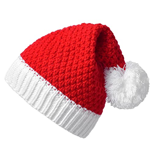 Atuful Weihnachtsmütze Gestrickte Nikolausmütze Strick Plüsch Weihnachten Rand Weihnachtsfeier Rot Weihnachtsmann Mütze Elastische Weich für Erwachsene und Kinder von Atuful