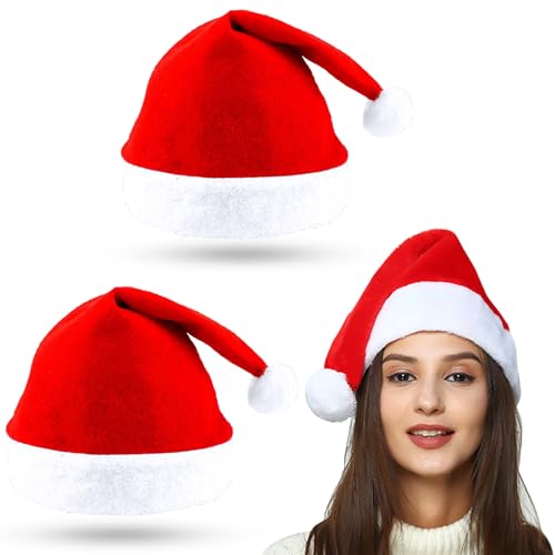 Atuoxing 2 Stück Weihnachtsmütze, Nikolausmütze, Erwachsene Plüsche Weihnachtsmann, Weihnachtsfeier Mütze, Unisex, Verwendet für Weihnachts- und Neujahrskostüm-Partydekoration (A) von Atuoxing