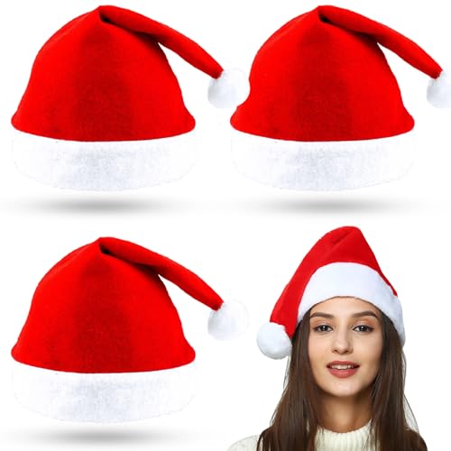 Atuoxing 3 Stück Weihnachtsmütze, Nikolausmütze, Erwachsene Plüsche Weihnachtsmann, Weihnachtsfeier Mütze, Unisex, Verwendet für Weihnachts- und Neujahrskostüm-Partydekoration (B) von Atuoxing