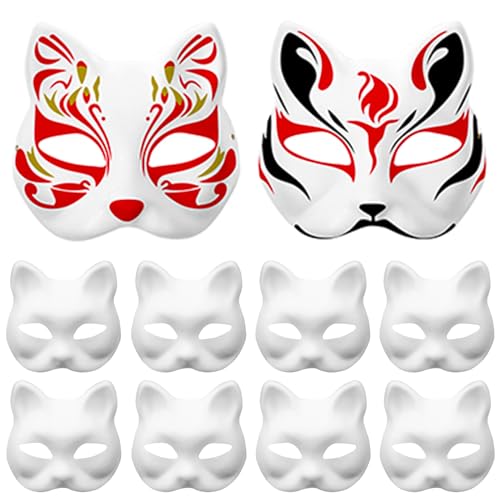 Atuoxing 8 Stück Weiße Maske Cosplay, DIY Katzenmaske, Mask Weiß, Handgemalte Cat Maske, Cat Masken Maskerade DIY Farbe Für Halloween Cosplay (A) von Atuoxing