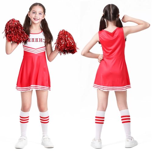 Atuoxing Cheerleader Kostüm Kinder, Mittelschule Cheerleading Uniform, Mädchen Cheerleader Kostüm, Cheerleading Uniform Kleid mit Socken für Mädchen im Alter von 8–15 Jahren von Atuoxing