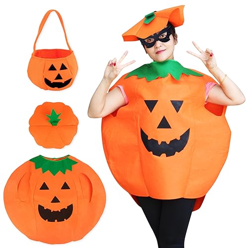 Atuoxing Halloween Kürbis Kostüm für Kinder Erwachsene Kürbiskostüm Halloween mit Kürbiskorb und Hut für Halloween Karneval Cosplay (Erwachsene) von Atuoxing