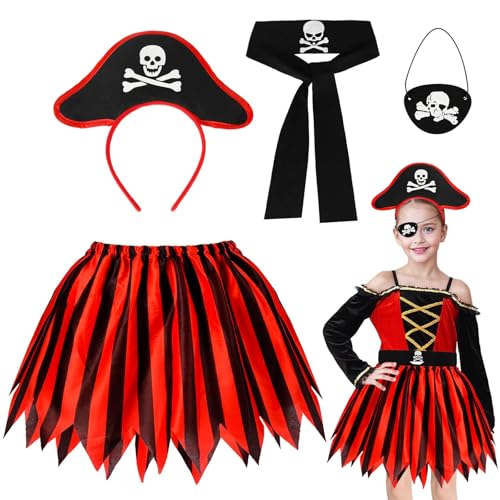 Atuoxing Halloween Piratenkostüm Set kinder, 4 Stück Piraten Kostüm Mädchen Piratenkostüm Zubehör für Halloween Karneval Fasching Cosplay von Atuoxing