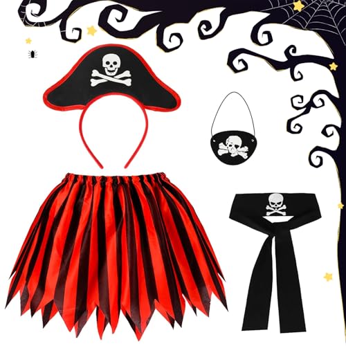 Atuoxing Halloween Piratenkostüm Set kinder, 4 Stück Piraten Kostüm Mädchen Piratenkostüm Zubehör für Halloween Karneval Fasching Cosplay von Atuoxing