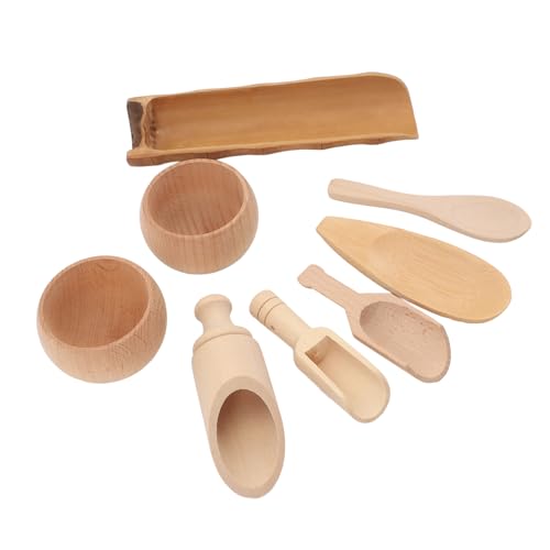 Atyhao Montessori Sinnesbehälter-Werkzeuge für Kleinkinder, Holzschaufeln und Zangen-Set mit Holzkiste, Entwicklung der Feinmotorik von Atyhao