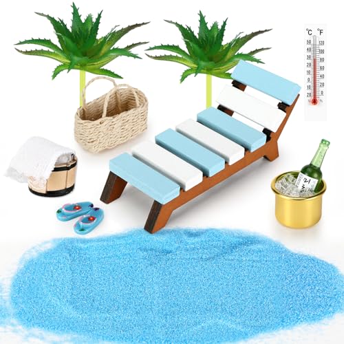 Auauraintt 13 Stück Strand Mikrolandschaft, Miniatur Dekoration Mini-Stranddekorationen Mini Liegestuhl Kleine Aloe-Vera-Gras, Accessoires für DIY Fee Garten, Puppenhausdekoration, Geschenk von Auauraintt