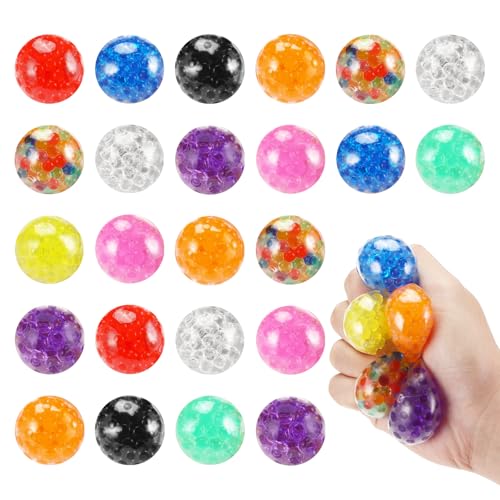 Auauraintt 24 Stück Mini Stress Balls, Regenbogen Squeeze Bälle, Mini Stressball Squishy Ball mit Wasserperlen, Antistressbal, Bunte Anti Stress Squeeze für Angst abbauen und Beruhigung von Auauraintt