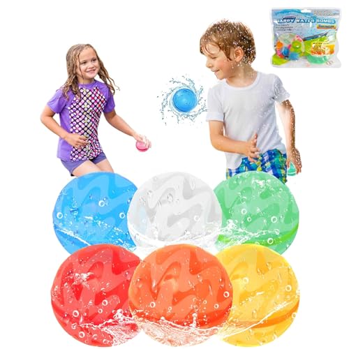 Auauraintt 6 Stück Wiederverwendbare Wasserballons,Selbstschließend,Weicher Silikon-Bunt Wasserballon, Eine Sekunde Schnellfüller Wasserbomben Set,Outdoor Sommerspaß Wasserspielzeug,Strandspielzeug von Auauraintt