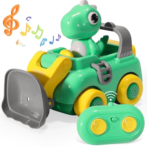 Auauraintt Ferngesteuertes Auto ab 3 Jahre, Dinosaurier Bagger Spielzeug,mit Lichtern und Musik, für RC Auto ab 2 3 4 5 6 Jahre Junge, Outdoor Spielzeug Kleine Geschenke für Kinder von Auauraintt