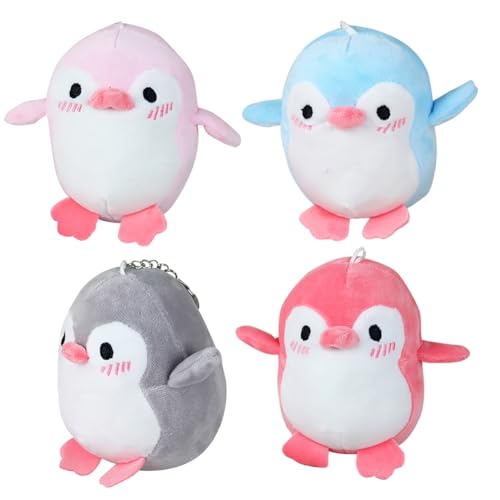 Aublinto 4 Stück Cartoon-Pinguin-Plüsch-Anhänger, süße Pinguin-Puppe, Schlüsselanhänger für Rucksack, Schultasche, Handtasche – 12 cm von Aublinto