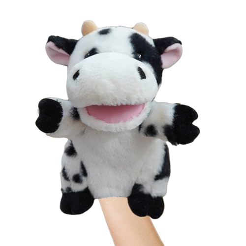 Aublinto Cartoon Plush Toy Tier Handpuppe, Liebreiziges kleines Kreaturen Handpuppe für fantasievolles Spielen, Kids aus PP-Watte Black Kuh von Aublinto