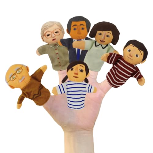 Aublinto Fingerpuppen Finger Plüschtier Set 6Klein Tier Fingerpuppe 6 Familie Menschen Familienmitglieder Finger Puppet Set Plüsch Tier Handpuppen Set für Kinder Geburtstag Party Mitgebsel von Aublinto