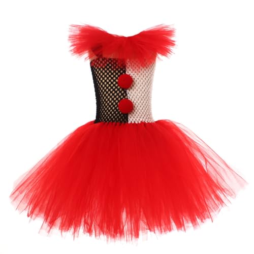 Aublinto Gruseliges Clownskostüm für Mädchen Pennywise-Kostüm für Kinder, Horrorfilm-Clown Outfit für Halloween und Cosplay Tutu-Kleid für Mädchen, ideal für Fasching, Karneval, Mottopartys von Aublinto