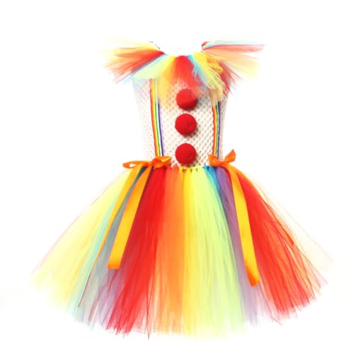 Aublinto Gruseliges Clownskostüm für Mädchen Pennywise-Kostüm für Kinder, Horrorfilm-Clown Outfit für Halloween und Cosplay Tutu-Kleid für Mädchen, ideal für Fasching, Karneval, Mottopartys von Aublinto