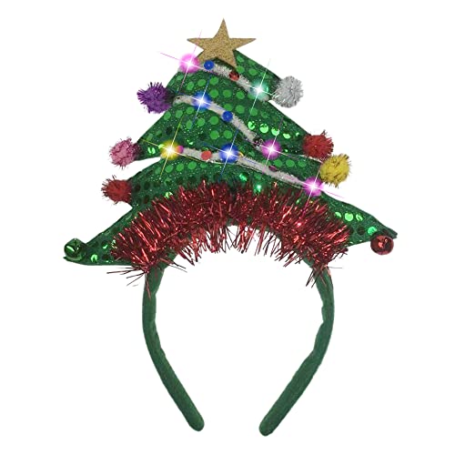 Aublinto Haarreifen Weihnachten, Weihnachts Haarreif Weihnachten Stirnbänder Xmas Kopfschmuck für Kinder/Erwachsene 2 Stück Weihnachten glänzende Haare Hoop Weihnachtsbaumkleid Kopf Reifen mit LED von Aublinto