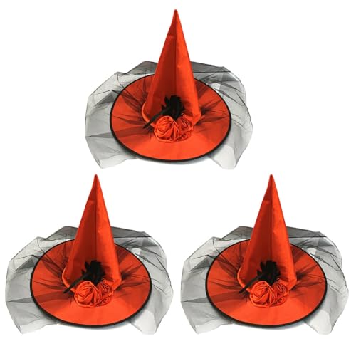 Aublinto Hexenhut Hut Hexe Halloween Frauen Damen Hexenhut Ursula Elegant Netzstoff Hexenhut Frauen Zauberer Hut Erwachsene Halloween Deko Hexenhut mit Rosen und Federn Rot von Aublinto