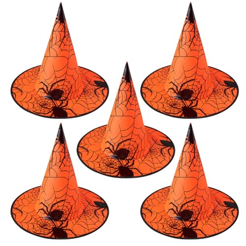 Aublinto Hexenhut Hut Hexe Halloween Frauen Damen Hexenhut Ursula Spinnennetz Hut Halloween Dekoration Cosplay-Kostümhut Urlaubsrequisiten dekorativer Hut für Garten Hof Baumdekoration Orange von Aublinto