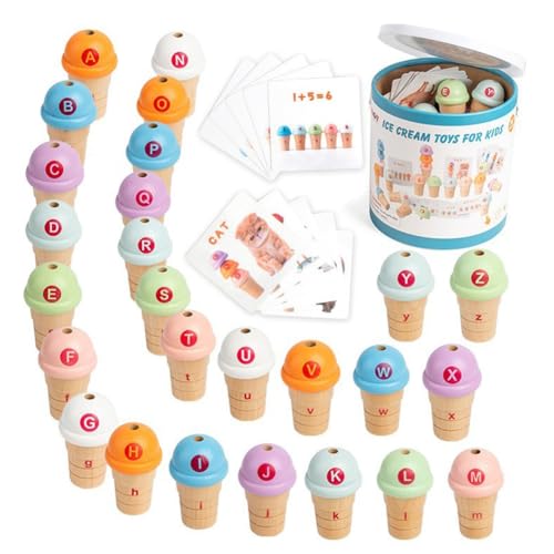 Aublinto Holz-Eiscreme Alphabet Lernspielzeug Set Pädagogisches Spielzeug für Kleinkinder und Vorschüler zur ZaTAHDHLen- und Buchstabenerkennung Kindgerechtes Lernspiel von Aublinto