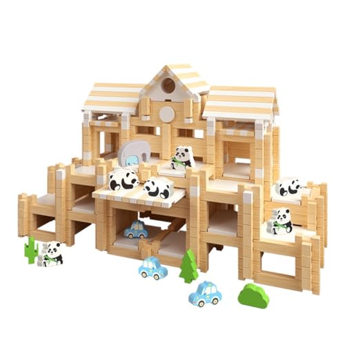 Aublinto Holzbausteine Natur Spielzeug ab 3 4 5 6 Jahre Bauklötze Holz für Kinder Geschenke Junge und Mädchen Ostergeschenke Kreatives Premium Holzbausteine Holzbausteine Natur - Bauklötze Holz Baby von Aublinto